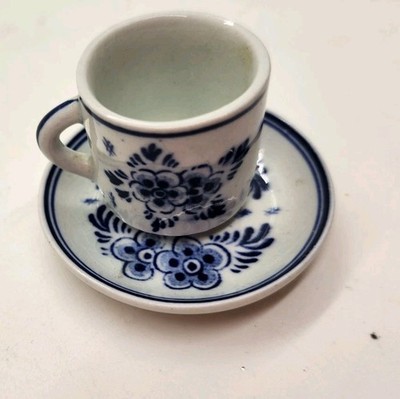 Delft Handpainted Holland Vintage Blue and White Cup and Saucer Vintage Mini