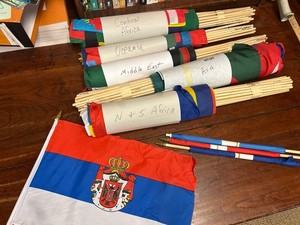 89 International Country Flags On Wooden Staff 11x17 World Nations Classroom EU