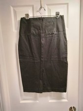 Vtg Forever Pinstripe Pencil High Waisted Skirt Black White Slit Sz M
