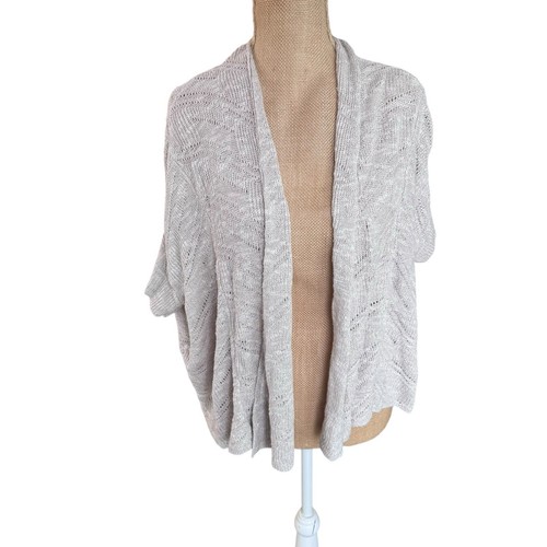 EILEEN FISHER Natural Karma Ripple Stitch Pointelle Linen Blend Cardigan XS - Picture 1 of 6