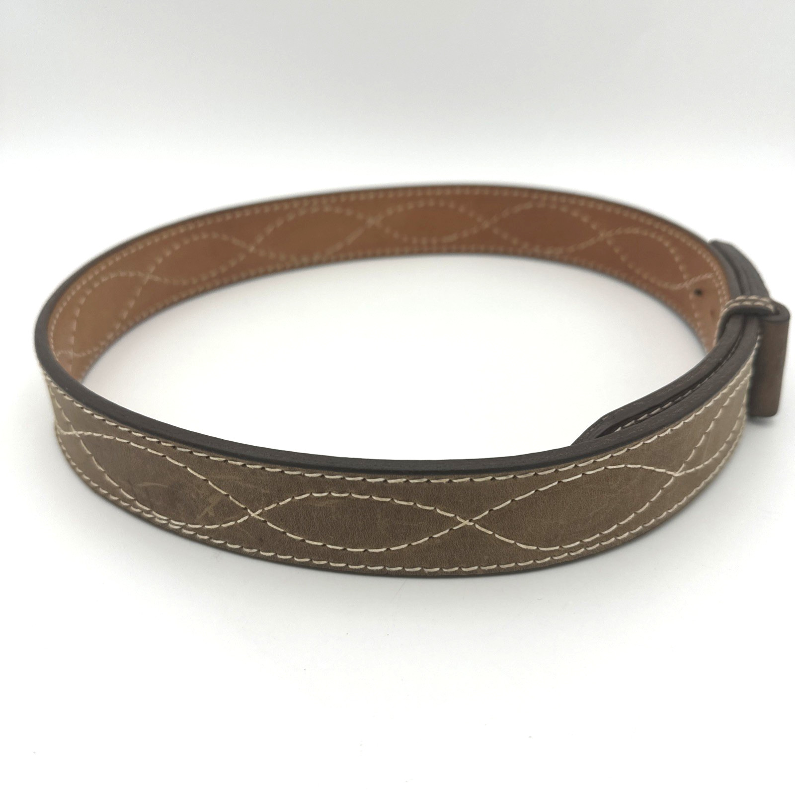 Nocona Leather Belt Brown Stitched Size 34 Built In Buckle USA Western Cowboy