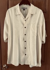 Tommy Bahama Men  s Large 100 Silk Pale Yellow Tropical Hawaiian Camp Shirt