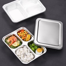 Stainless Steel Divided Dinner Tray Lunch Container Food Plate for School Cantee