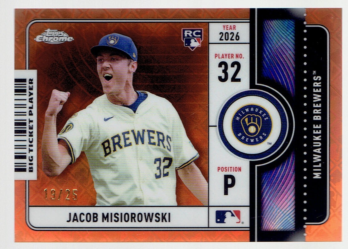 2026 Topps Chrome Logofractor Jacob Misiorowski Orange Refractor Big Ticket /25
