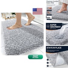 OLANLY Microfiber Bathroom Rugs 30x20, Quick Dry Bath Mat, Grey and White