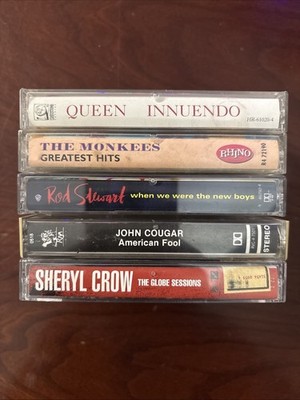 Lot Of 5 Vintage Cassettes Including Sheryl Crow,John Cougar,Queen,Etc 