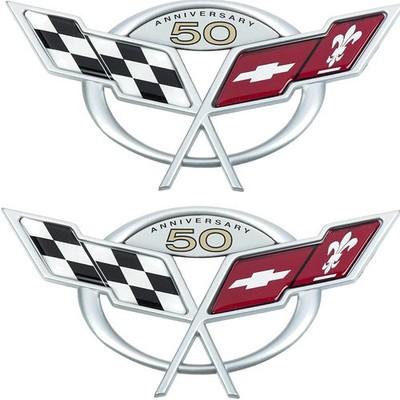 Pair Set Front Rear 50Th Anniversary Cross Flags Emblems 3D Badge Replacement...
