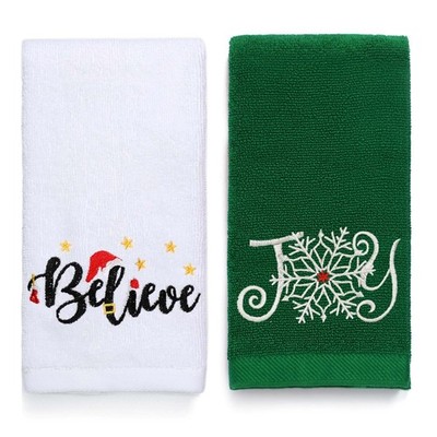 2 Pack Christmas Hand Towels 100% Cotton Embroidered, Funny Christmas Hand To...