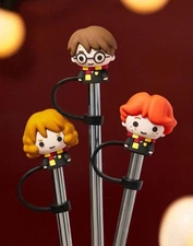 New SET OF 3 HARRY POTTER Silicone STRAW CAP Heads HERMINE Cover RON Tumbler