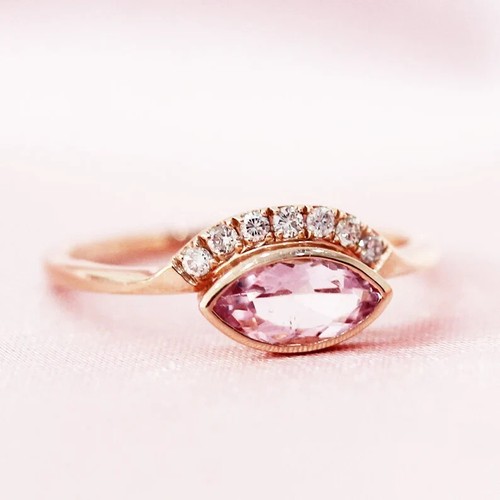 Marquise & Round 0.56CT Lab Grown Diamond Women's Eye Design Ring 10K Rose Gold - Picture 4 of 8