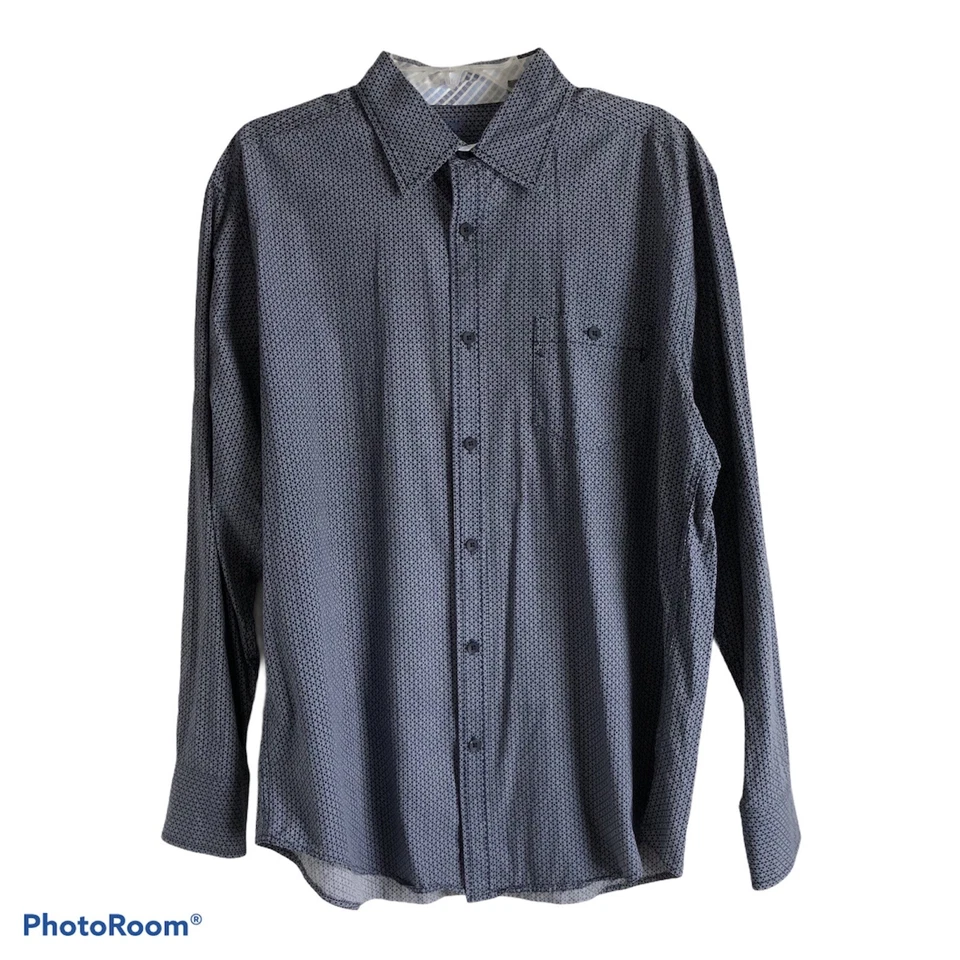 Axis LA Size L Large Navy Blue Polka Dot Geometric Button Up Long Sleeve Cotton - Image 2 of 4