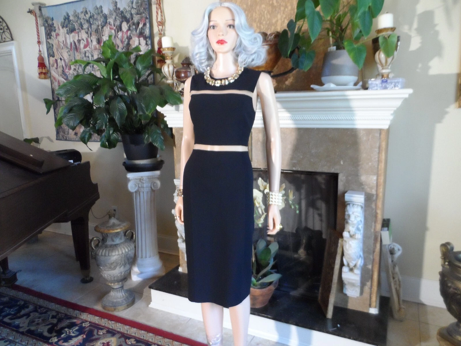 Abito tubino nero collezione Michael Kors con inserti in rete trasparente taglia 12