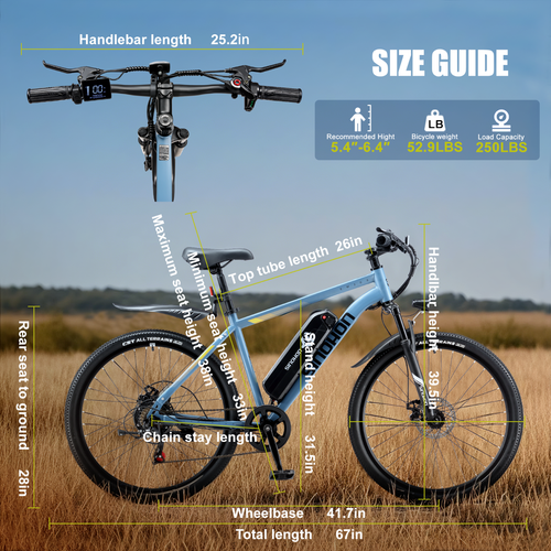 26" Electric Bike for Adults 500W 36V 10.4AH 20MPH 37Miles City Commuting E-bike - Picture 20 of 28