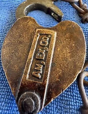 RARE AM. EX. CO. CAST BRASS SLAYMAKER PADLOCK AMERICAN EXPRESS AMEX LOCK N KEY!!