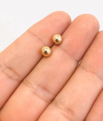 14K Solid Yellow Gold Classic Ball Stud Earrings 6mm, Aretes de Bolitas Unisex. 