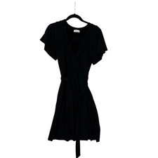 Calvin Klein Faux Wrap Dress Women Pleated Belted Classic Business Workwear