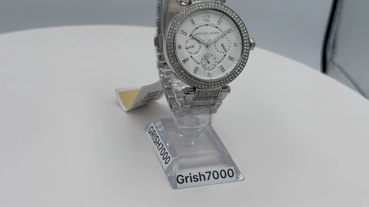 Michael Kors Parker Watch Silver With Crystals , Analog Dial With Box New Authentic Michael Kors Parker Silver Chronograph  main image 4