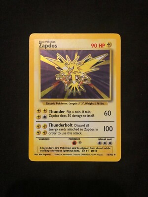 ZAPDOS 16/102 BASE SET HOLO RARE POKEMON CARD LIGHTLY PLAYED | eBay