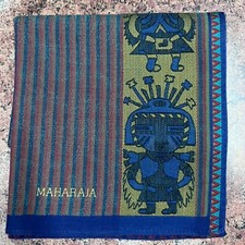 MAN HANDKERCHIEF COTTON ART POCKET SQUARE 17" CLASSIC BLUE  RED NATIVE STRIPED