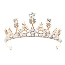 Girls Gold Tiara Princess Crown Headband Rhinestone Hairpiece For Prom Birthday