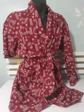 Vintage 70s Pelaco MAROON Robe Dressing Gown Long Sleeve Belted L Polyester cott