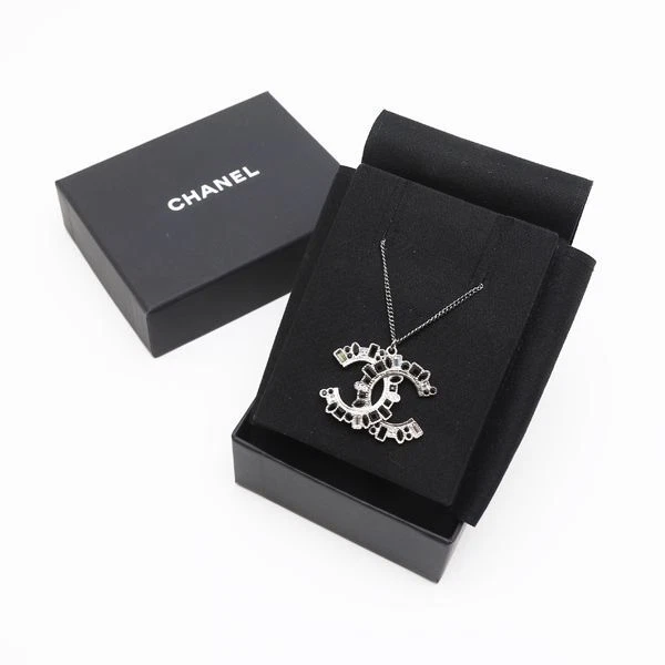 Collana Chanel Coco Mark Strass Inutilizzata Nera Scatola B16K Argento Catena Autentica