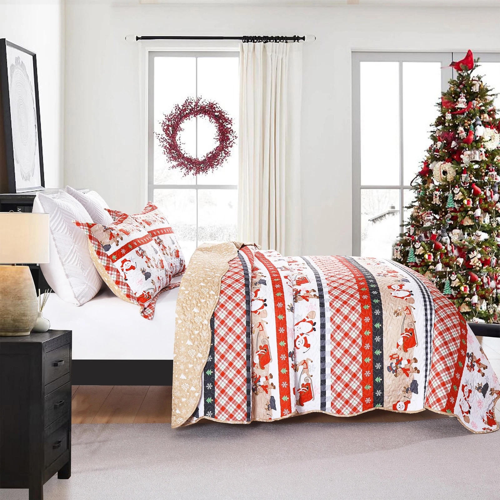 Christmas Plaid Sleigh Bedding Set | Christmas Gift | Christmas Decor