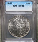 1887 Morgan Dollar Silver ---- MS-63 ICG Graded Coin ---- #047C