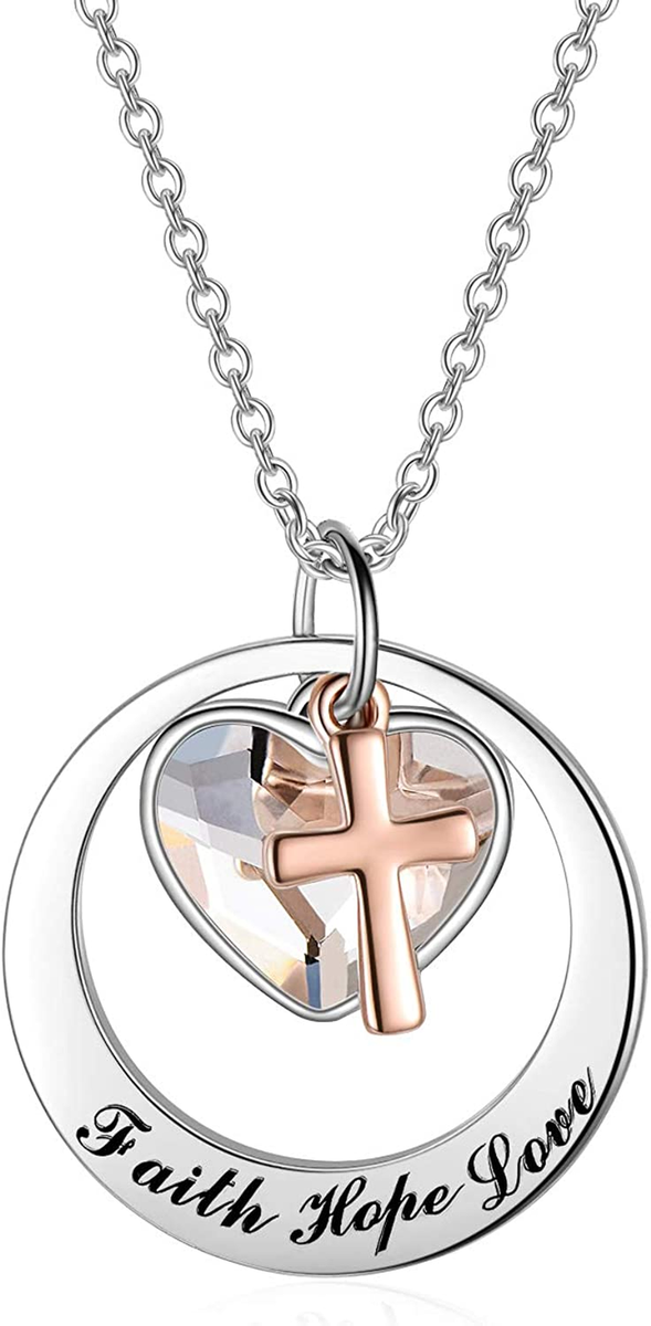 Cross Pendant Faith Hope Love Necklace White Gold Two Tone Sterling Silver  And Rose Gold Or Gold Faith Hope Love Cross Charm Penda