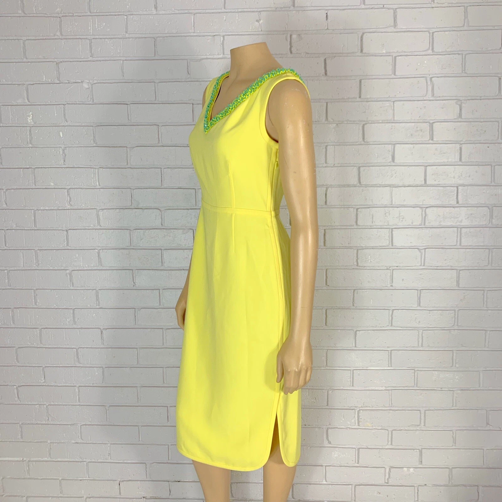 Tory Burch Yellow Portia V Neck Sheath Cocktail Dress Size 4