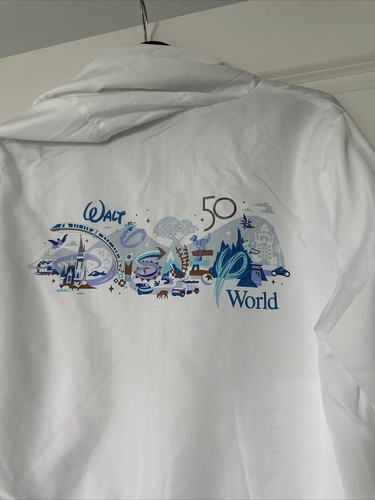 Disney Parks WDW 50th Anniversary Windbreaker Jacket Hooded White Women’s Large - Picture 12 of 12