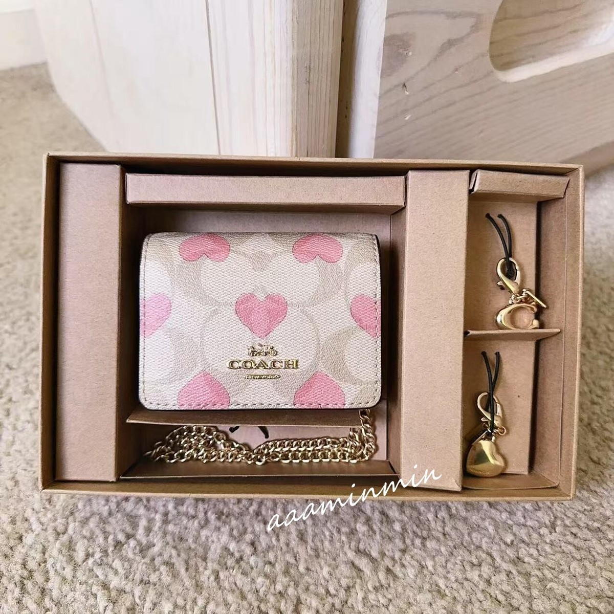 Coach Boxed Mini Wallet On A Chain In Signature Canvas With