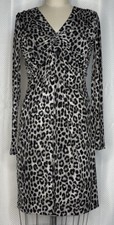 NWT MICHAEL KORS WOMEN'S DRESS V NECK LONG SLEEVE LEOPARD PRINT BLACK SIZE XS 