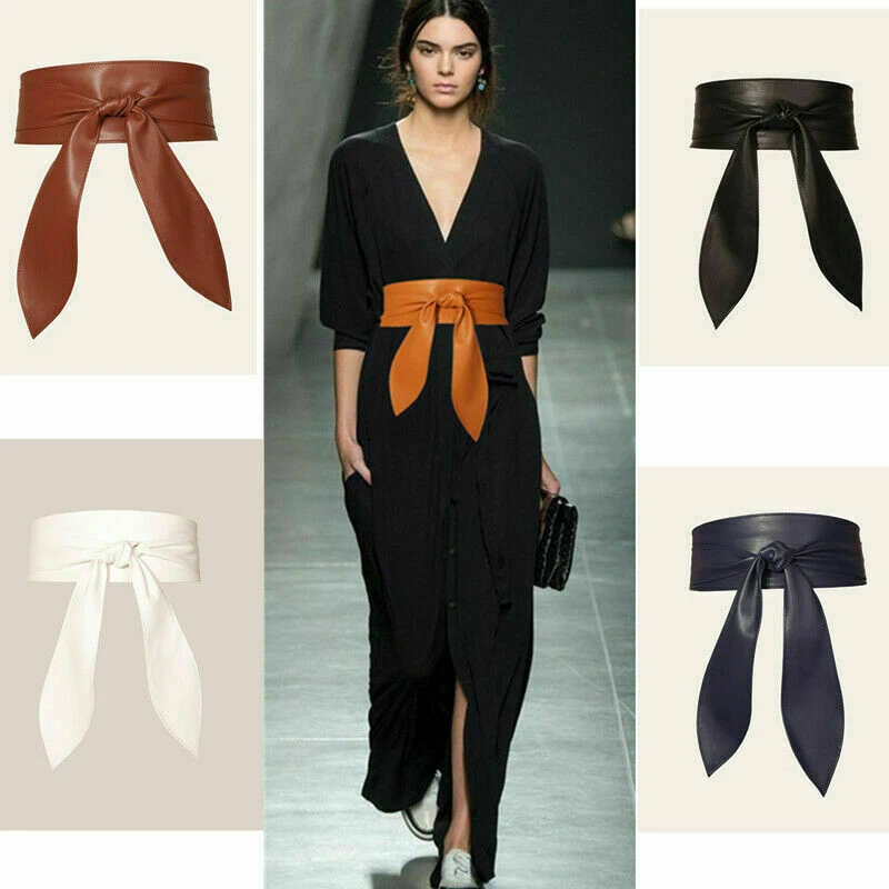 Женщин моды искусственной кожи широкая талия ремень надежном вокруг самостоятельный галстук пояс - Изображение 2 из 4