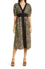 TED BAKER Ditzy Floral Print Lottei Puff Sleeve Tie Back Midi Dress 1 TB  4 US