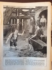 Plato de libro N8b Ephemera 1900 niños camarones en marea baja