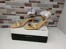 Nine West Women's 7.5M Ripe3  Heel Sandals Ankle Strap Square Toe Natural 