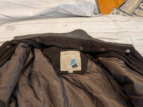 RainForest dunkelbraune Jacke Lederkragen Herren L herausnehmbares Innenfutter Daunen wie besehen - Bild 7 von 12