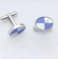 C0016 CUFFLINKS CUFF LINKS OVAL BLUE TOPAZ CREAM WHITE MOTHER OF PEARL FANS ARCS