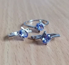 Natural Tanzanite Silver Handmade Ring Earrings Jewelry Set 925 Sterling Silver