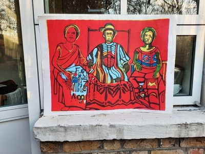 BRUCE ONOBRAKPEYA (Nigerianer), ''Man and Two Wives II'', Serigraphie, signiert, limitiert