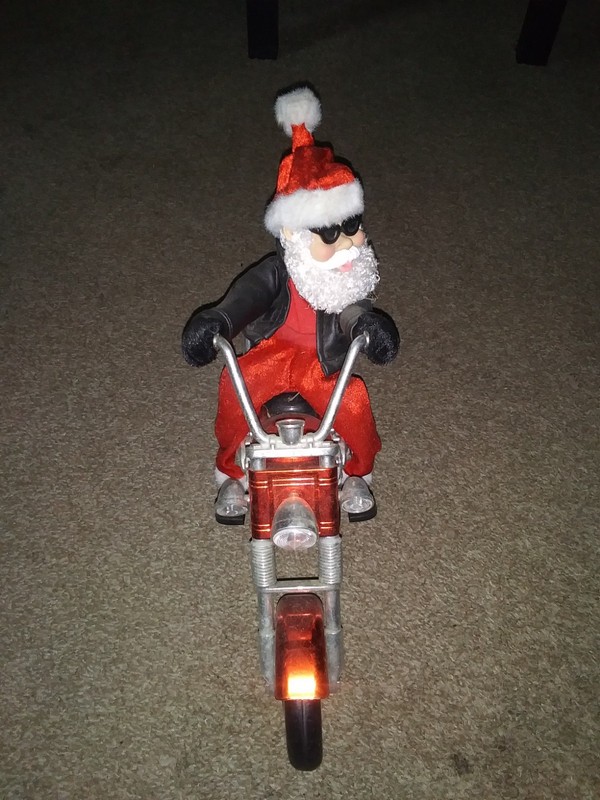 Animated Santa Riding Chopper Motorcycle Plays Born To Be Wild