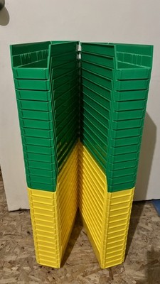 LOT OF (15) ULINE  S-13396  Stackable Shelf Bins GREEN OR YELLOW 12x4x4