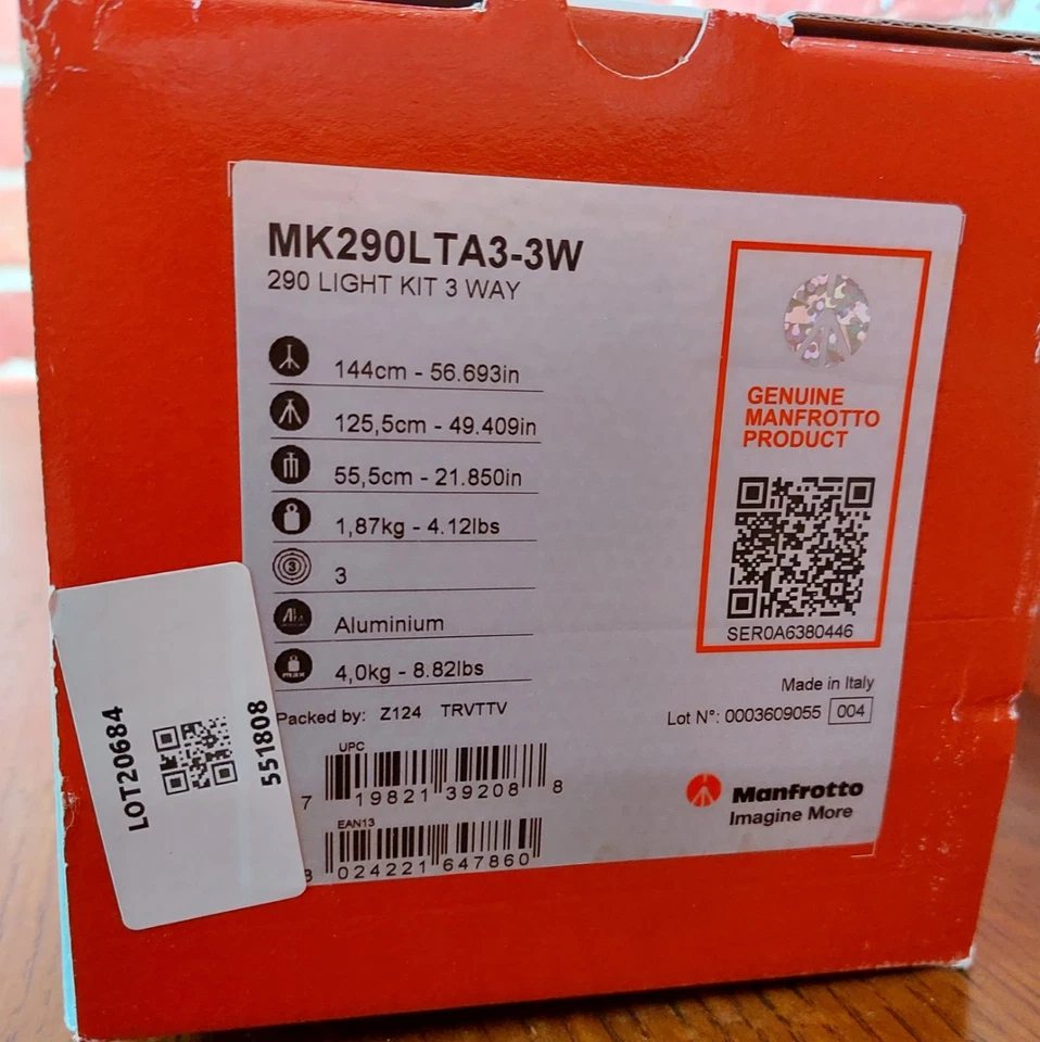 Manfrotto MK290LTA3-3W Tripod 290 Light Kit 3 Way – New Unused Boxed - Image 2 of 4
