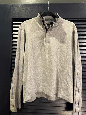 BOSS HUGO BOSS Men's Gray Cotton Knit Mock Neck Button Pullover Sweater L