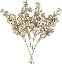 14-Pack Champagne Glitter Berry Stems for Christmas Tree and Wreath Decor