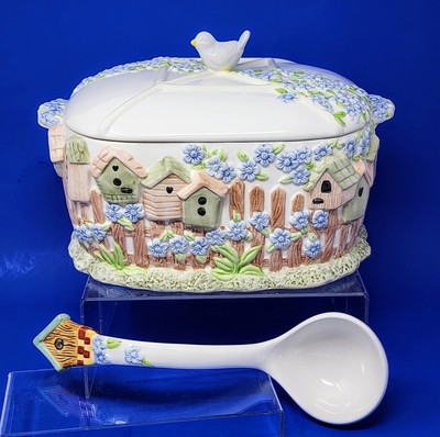 GIBSON Home Sweet Home 4 Qt. TUREEN w/ LID & LADLE Bird Birdhouses Flowers NEW