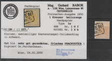 ÖSTERREICH MiNr. 1 Xb - ANK 1 Hf, 1 Kreuzer "hellorange" Type Ia, BABOR VÖB