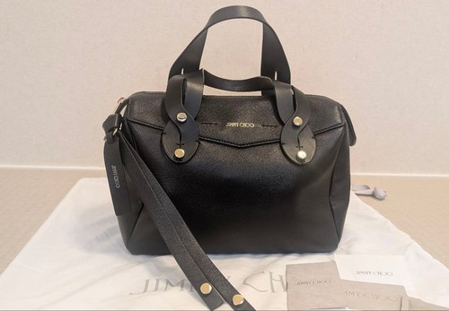JIMMY CHOO Ali Mini Boston Bag Black Leather Handbag No Shoulder Strap