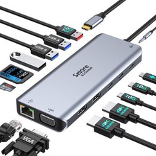 USB C Docking Station Dual Monitor 14-in-1 Triple Display 100W PD for Windows
